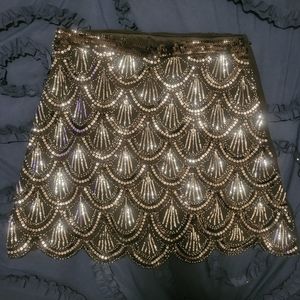 Francesca's Black Sequin and Beaded Scallop Hem Skirt